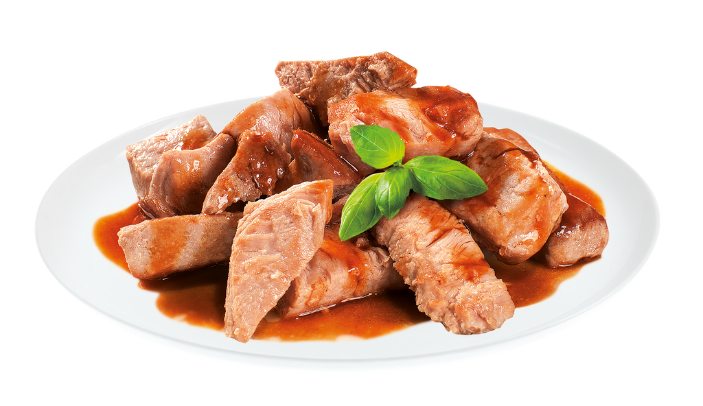 Bit Premium Adult Tuna Fillets in Gravy Wet Cat Food a garnish on a white background