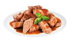 Bit Premium Adult Tuna Fillets in Gravy Wet Cat Food a garnish on a white background