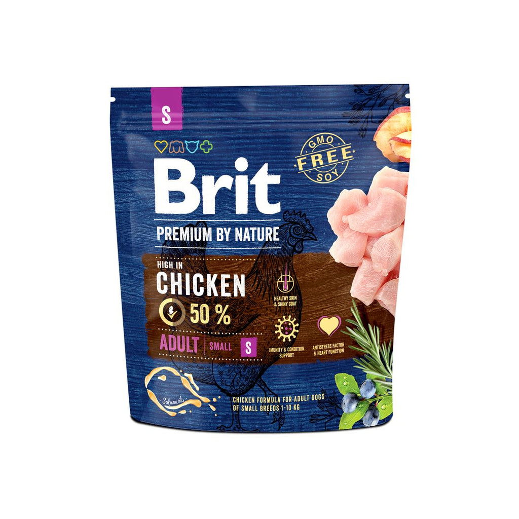 Packshot  of Brit premium dog food adult small with chicken flavor on a white background