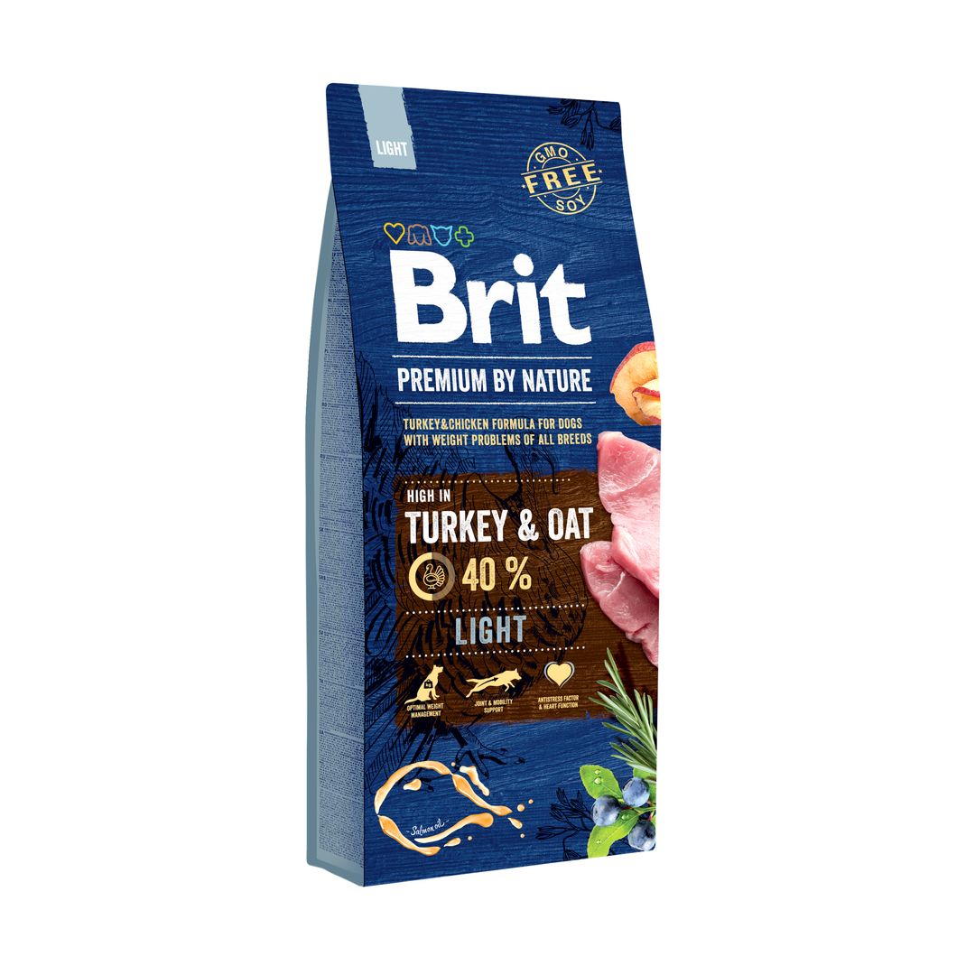 Packshot of Brit Premium Dry Dog Light Food 15kg on a white background