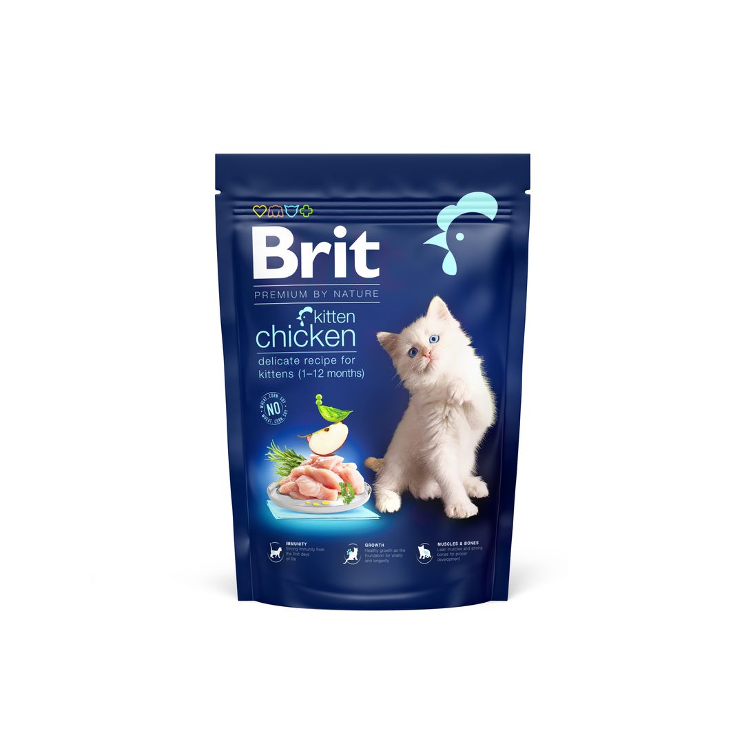 Brit Kitten Chicken cat food 800g package on a white background