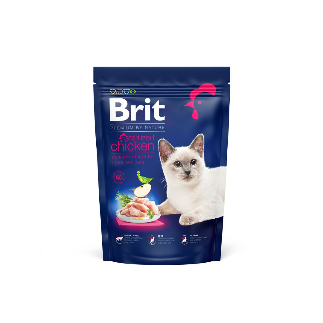 Brit Premium Sterilised Adult Cat Dry Food - Chicken 800g on a white background