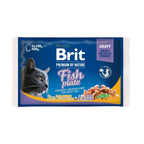Packshot of Brit Premium Cat Pouch Fish Plate with a blue background