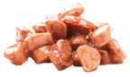 chunks of Brit Premium Adult Salmon & Trout in Gravy Wet Cat Food on a white background